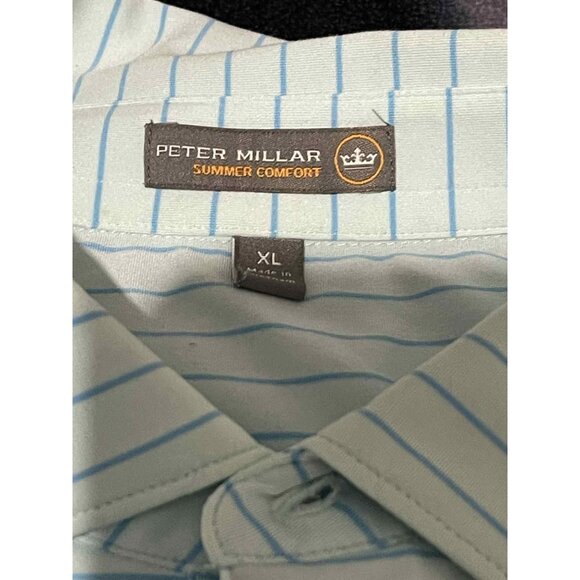Peter Millar Polo Shirt Mens XL Blue White Stripe Summer Comfort Golf Stains - Picture 3 of 9